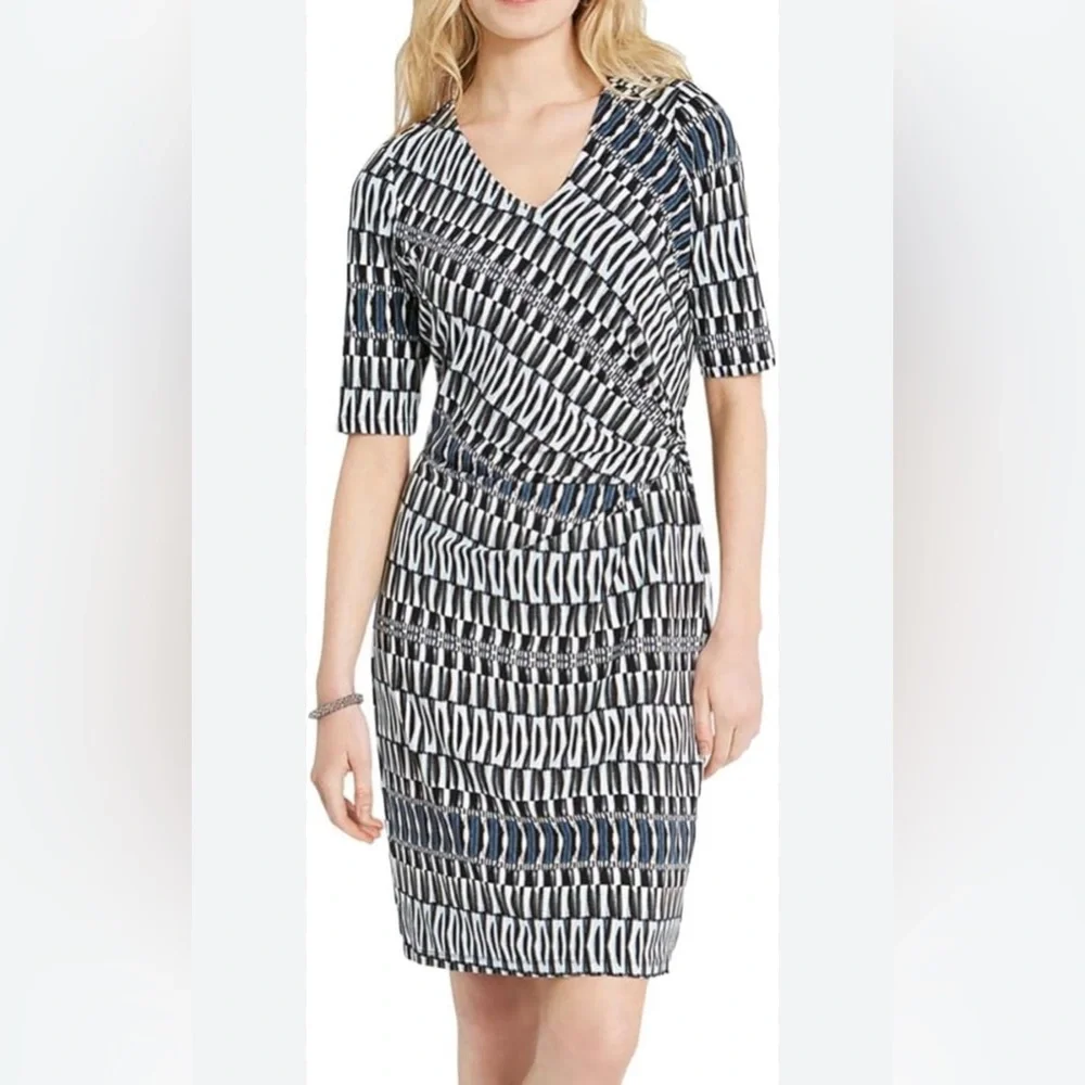 NIC + ZOE Women’s Batik Stripe Twist Dress in Blue Multi Size Medium